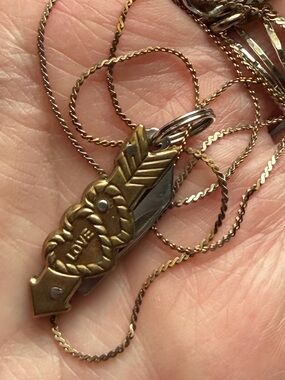 Vintage Tiny Knife Pendant on Gold Tone Chain